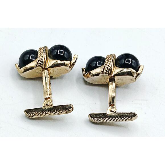 Vintage Gold Tone Glass Cufflinks - Picture 3 of 5